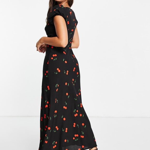 Women's Midi Dress in Black and Cherries Print by ASOS - Picture 2 of 12